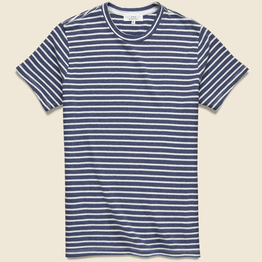 Hemp Stripe Crew Tee - Marine/White