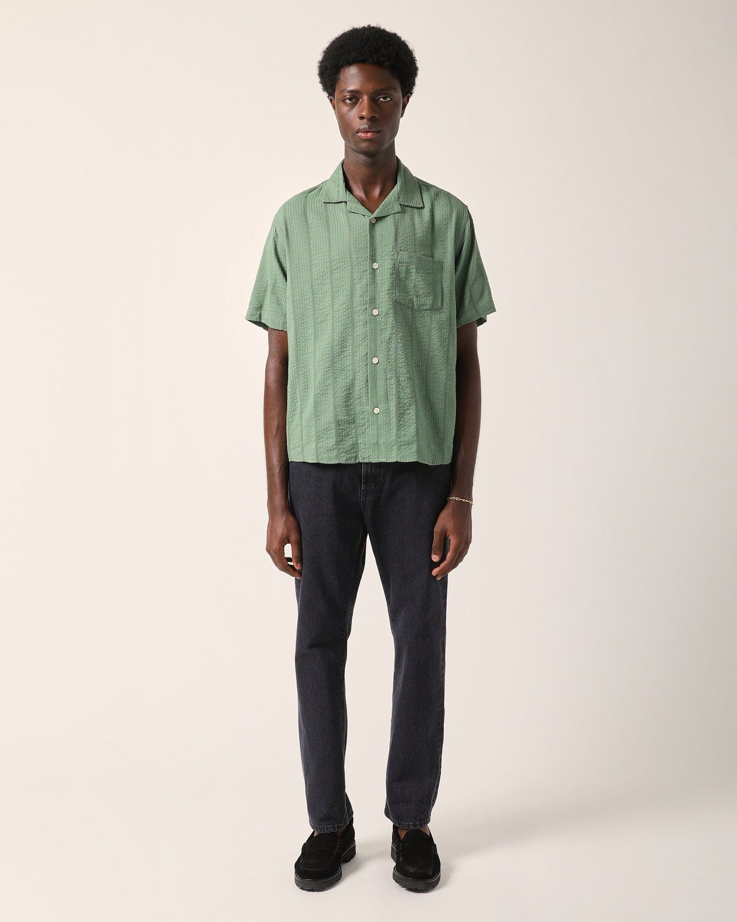 Striped Seersucker SS - Green