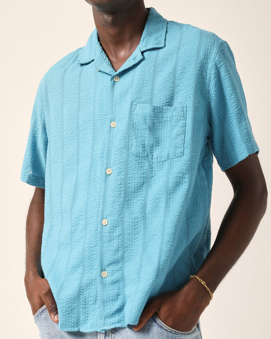 Striped Seersucker SS - Blue