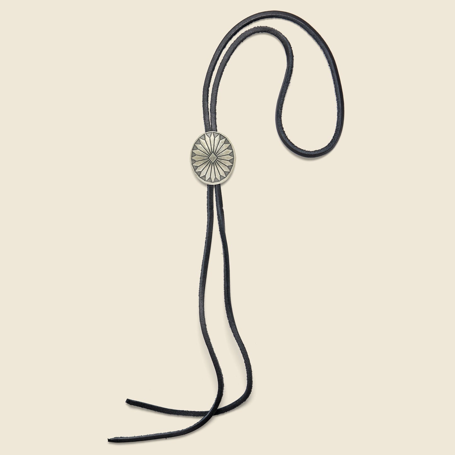 Leather Bolo Tie with Concho - Black