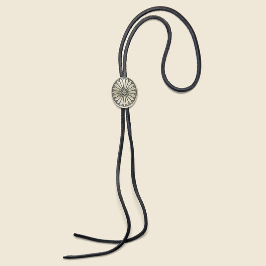 Leather Bolo Tie with Concho - Black