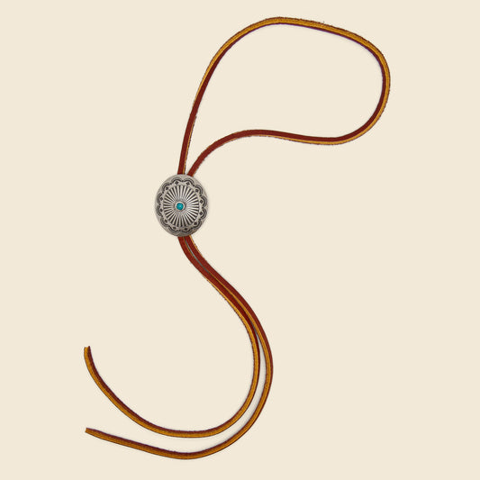 Leather Bolo Tie - Nickel Silver/Turquoise/Leather