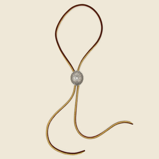Leather Bolo Tie with Concho - Brown/Turquoise