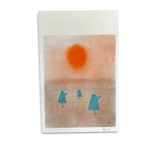 Billy Martin Water Illies Risograph Print - Sunset Birds