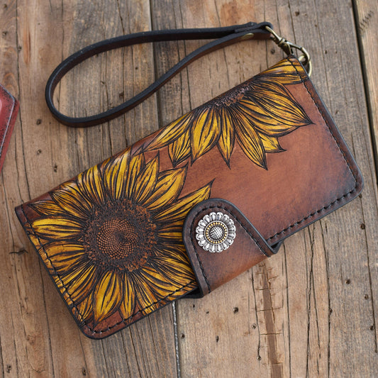 Large Clutch Wallet with Wristlet - SUNFLOWER