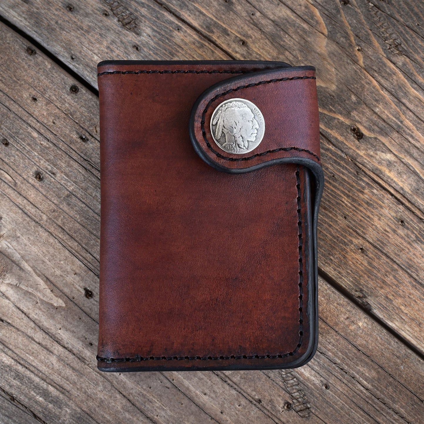 THE GALWAY: Vertical Snap Wallet - Indian Head Buffalo Nickel