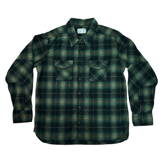 Green Shadow Plaid Japanese  Cotton Flannel Dustbowl Work shirt