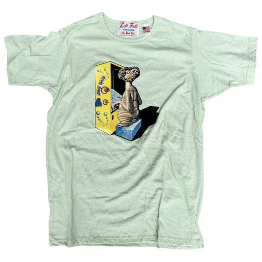 ET Roach heat transfer on grass stain heather cotton tee