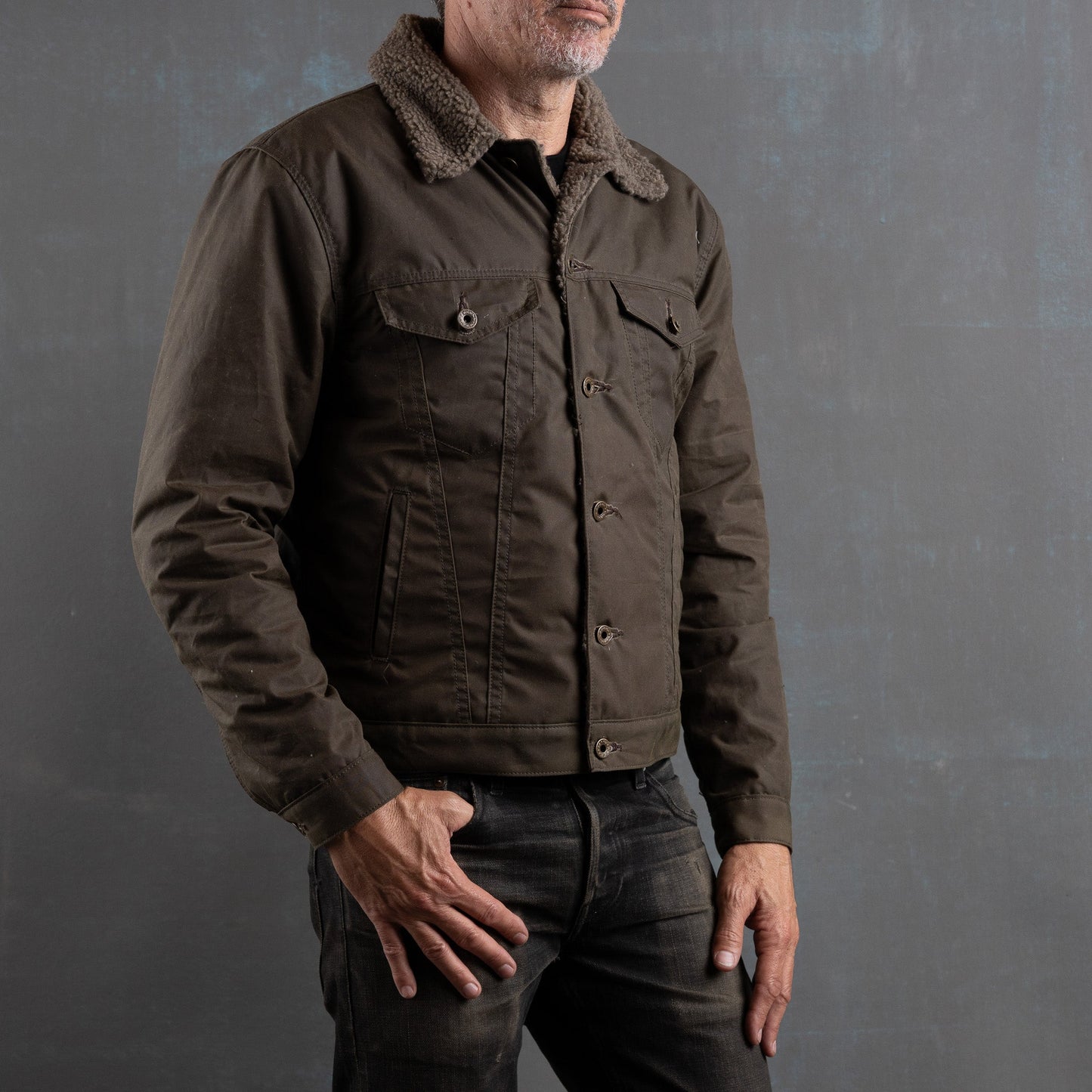 Ironside Wax Sherpa Fleece Jacket - Gunship Green