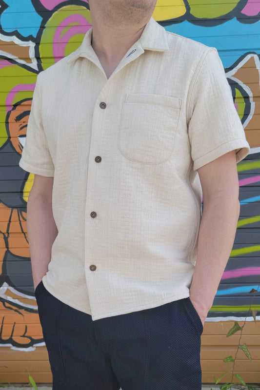 Camp Collar Shirt - Japanese Ecru Sashiko
